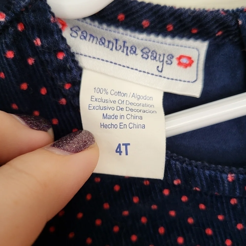 Samantha Says Toddler Girl Navy Blue‎ Corduroy Jumper Dress 4T
